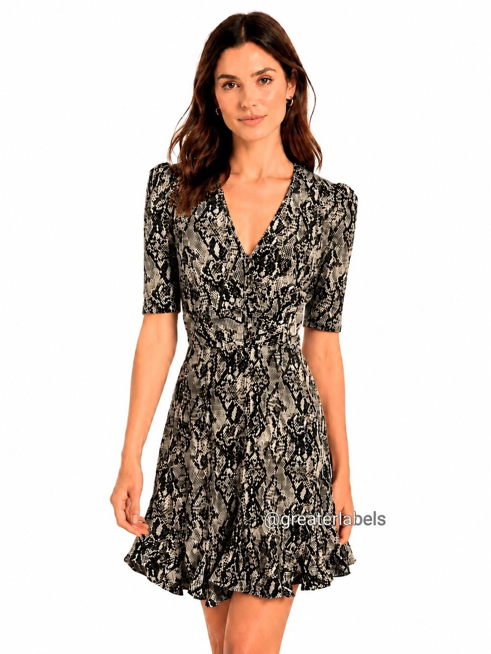 Veronica Beard Reid Short Sleeve Silk Python Fit & Flare Ruffle Hem Dress Size 4